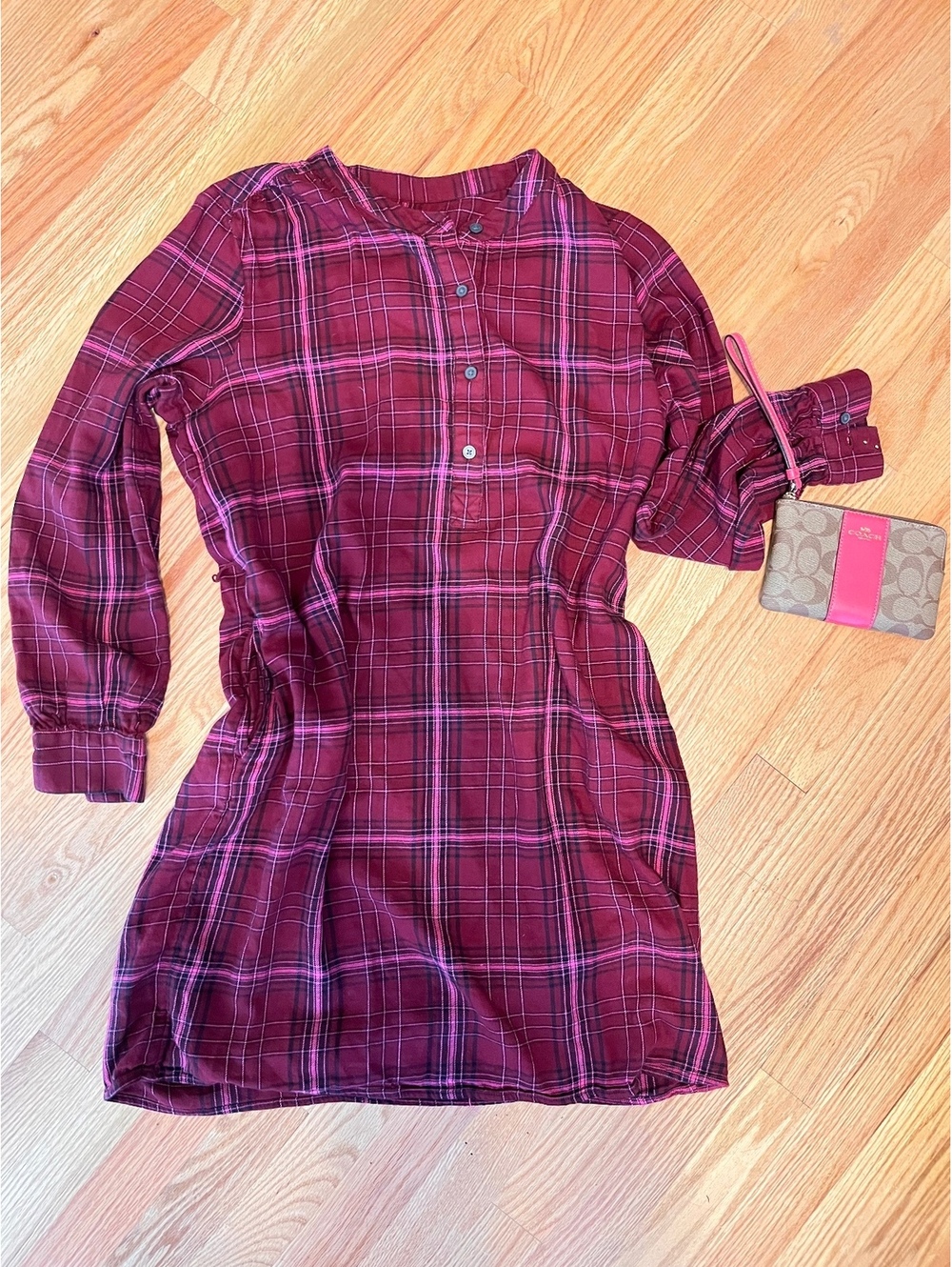 GAP Burgundy Plaid Flannel Long-Sleeve Shirt Dress Size M Fall